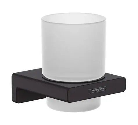 Hansgrohe AddStoris - Glas für Zahnbürste und Zahnpasta mit Halter | Milchglas/Mattschwarz