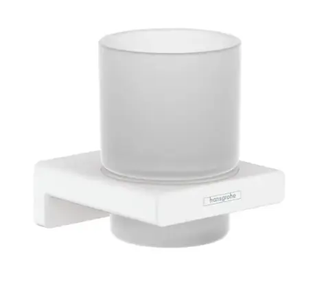 Hansgrohe AddStoris - Glas für Zahnbürste und Zahnpasta mit Halter | Milchglas/Mattweiß