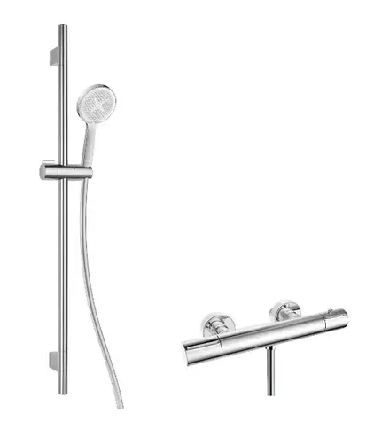 kielle - Duschset mit Thermostatmischer, Stange, Schlauch und EcoSpare-Duschkopf, Chrom