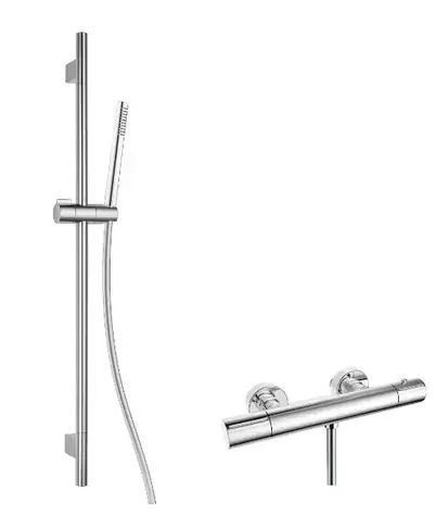 kielle - Duschset mit Thermostatmischer, Stange, Schlauch und EcoSpare-Duschkopf, Chrom