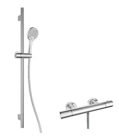 kielle - Duschset mit Thermostatmischer, Stange, Schlauch und EcoSpare-Duschkopf, Chrom