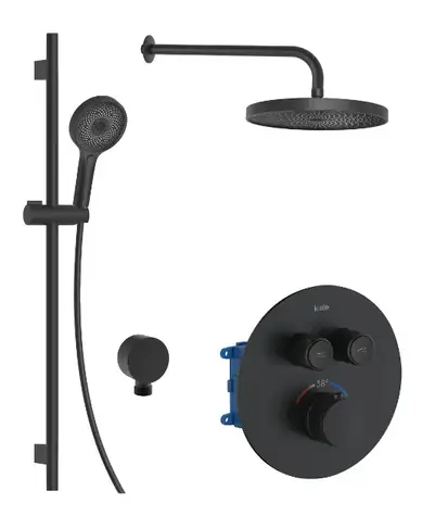 Kielle - Duschset mit Unterputz-Thermostatarmatur, für 2 Duschgeräte, mit Zubehör und Duschkörper, matt