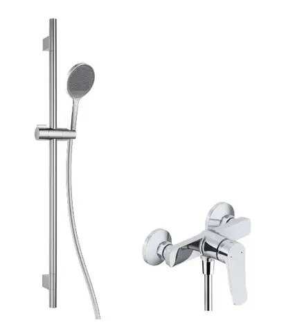 kielle - Duschset mit Armatur, Stange, Schlauch und EcoSpare-Duschkopf, Chrom