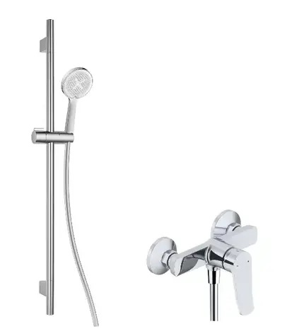 kielle - Duschset mit Armatur, Stange, Schlauch und EcoSpare-Duschkopf, Chrom
