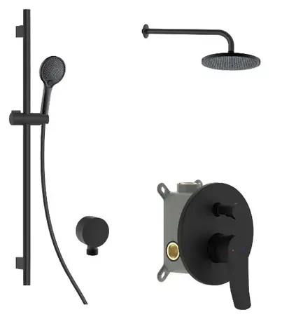 kielle - Duschset mit Unterputzmischer, für 2 Geräte, mit EcoSpare-Zubehör und -Körper, matt schwarz