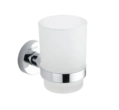 kielle - Glas für Zahnbürste und Zahnpasta mit Halter, mattiertes Glas/Chrom