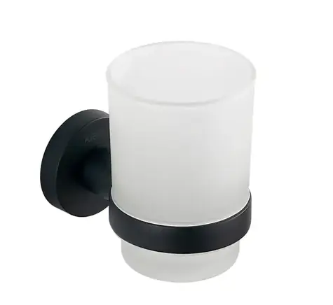 kielle - Glas für Zahnbürste und Zahnpasta mit Halter, Milchglas/Mattschwarz