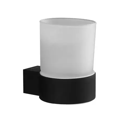 kielle - Glas für Zahnbürste und Zahnpasta mit Halter, Milchglas/Mattschwarz