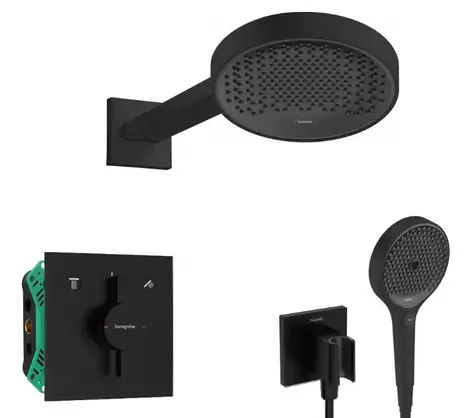 Hansgrohe - Duschset mit Unterputzmischer, mit Brausekörper, Durchmesser 25 cm, 3 Strahlarten, matt schwarz