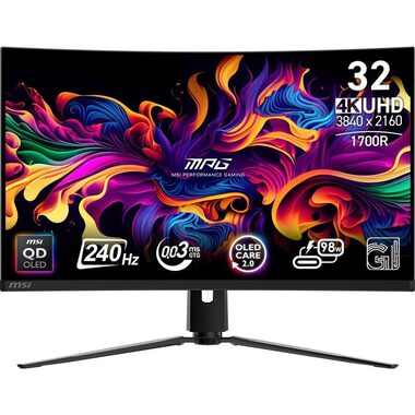 31,5" MSI MPG 321CURX schwarz / 3840 x 2160 / QD-OLED / 16:9 / 0,3 ms / 1,5 M:1 / 250 cd-m2 / HDMI + DP + USB-C / VESA