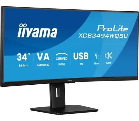 34" IIYAMA Prolite XCB3494WQSU-B1 schwarz / VA / 3440x1440 / 21:9 / 0,4ms / 3000:1 / 350cd / HDMI+DP / Lautsprecher