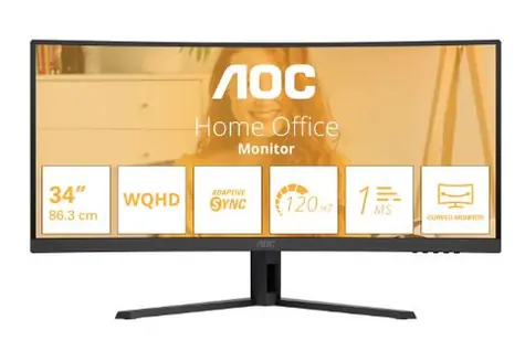 34" AOC CU34B3E schwarz / VA / 3440 x 1440 / 21:9 / 4 ms / 3500:1 / 300 cd/m / HDMI + DP / VESA