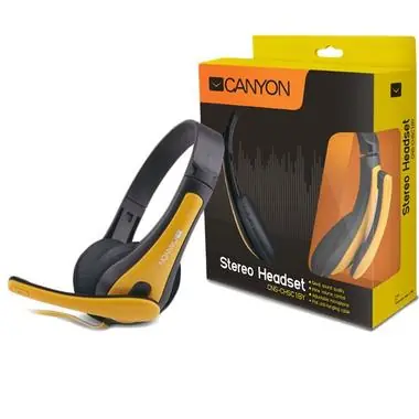 Canyon CNS-CHSC1BY / leichtes PC-Headset / kombinierter 3,5-mm-Klinkenstecker / Leder-Ohrmuscheln / schwarz-gelb