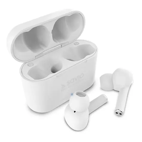 Savio TWS-07 weiß / Kabellose Kopfhörer mit Mikrofon / Bluetooth