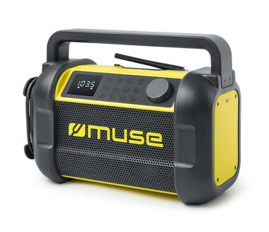 Muse M-928 BTY schwarz-gelb / Batteriebetriebenes Gebäuderadio / 20W / BT / FM / IP64