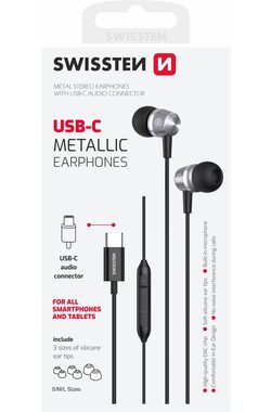 Swissten Earbuds schwarz / Kopfhörer mit Mikrofon / USB-C