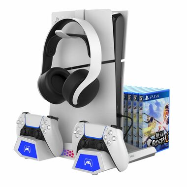 iPega P5S023 Multifunktionaler RGB-Ladeständer mit Kühlung für PS5/PS5 Slim weiß
