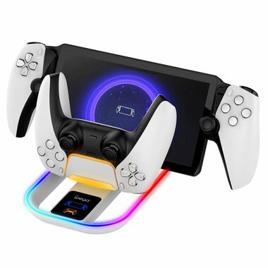 iPega P5P11 Ladestation mit RGB 2in1 für Playstation Portal Remote Player und PS5 Controller weiß