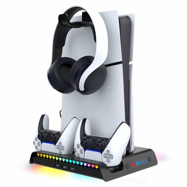iPega P5S006 Multifunktionaler RGB-Ladeständer mit Kühlung für PS5 Slim schwarz