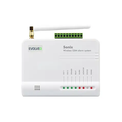 Evolveo Sonix - kabelloser GSM-Alarm (4 Stk. Fernbedienung + PIR-Bewegungssensor + Tür-/Fenstersensor + externer Lautsprecher Android/iPhone)