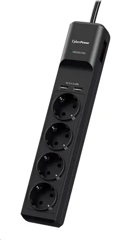 CyberPower P0420SUD0-DE schwarz / Überspannungsschutz / 4 Steckdosen / Schalter / 2x USB / 1,8 m