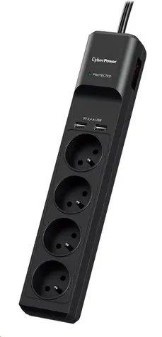 CyberPower P0420SUD0-FR schwarz / Überspannungsschutz / 4 Steckdosen / Schalter / 2x USB / 1,8 m