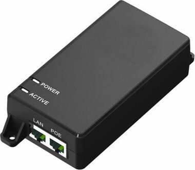 MicroConnect IEEE Gigabit PoE Injector UK schwarz / 802.3 AF/ at / 60W 