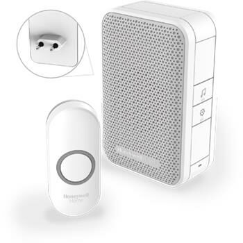 Honeywell Home DC311NP2 Funk-Türklingel Serie 3 / 4 Melodien / Steckdosensockel weiß / Design. Taste
