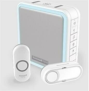 Honeywell Home DC915N Funk-Türklingel Serie 9 / 200m / 8 Melodien / tragbare Basis / 2x Taste (Namensschild, Design)