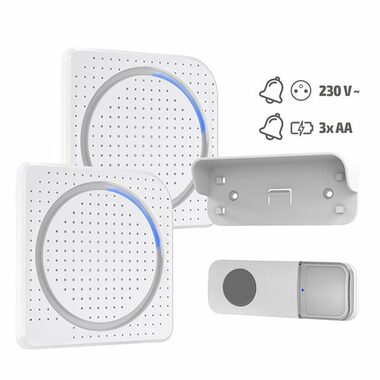 Solight 2x Funk-Türklingel für Steckdose + Akku weiß / 200m / Lerncode