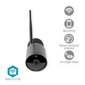 Nedis WIFICO40CBK / Außenkamera / 1920 x 1080 / WLAN / microSD / IP65 / Android & iOS / SmartLife  