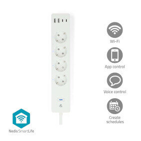 Nedis SmartLife Verlängerungskabel / WLAN / USB A / USB-C / 16 A / 3680 W / 2,00 m / 0 - 55 °C / Android & iOS