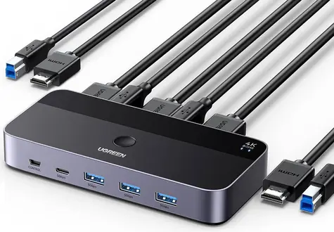 Ugreen CM664 HDMI KVM-Switch, schwarz / Switch / 3x USB-A / 2x USB-B / 2x USB-C / 3x HDMI / Micro-USB 