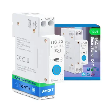 Nous D1T DIN SMART Switch Modul 16A mit Tasmota Firmware / 1 Kanal / mit Verbrauchsmessung / ESP32