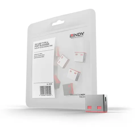 Lindy 40460 USB-Port-Blocker ohne Schlüssel rosa / 10 Stück.