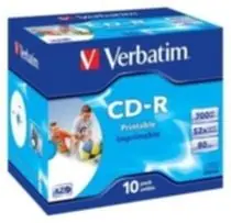 Verbatim 10 Stück CD- R 700 MB 52x (großflächig bedruckbar) / JewelCase