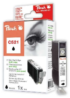 Peach kompatible Patrone Canon CLI-521BK, Schwarz, 10 ml