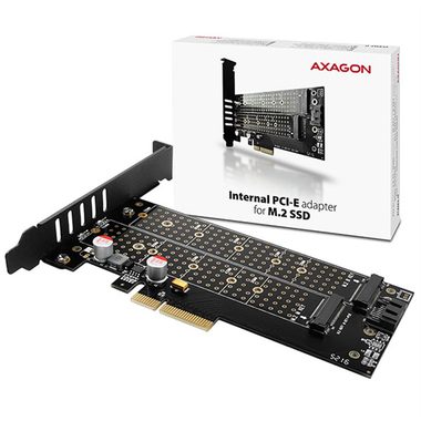 Axagon PCEM2-D, PCIe x4 - M.2 NVMe M-Key + SATA B-Key-Slot-Adapter, LP