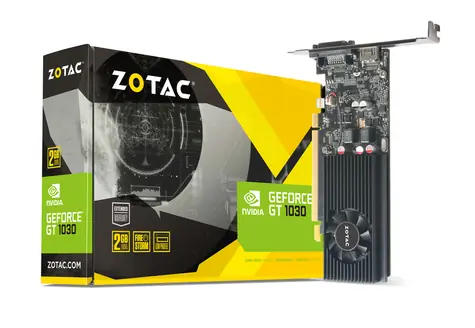 Zotac GT 1030 Low Profile / 1228-1468 MHz / 2 GB GDDR5 6 GHz / 64-Bit / HDMI + DVI / 30 W / Kundendienst