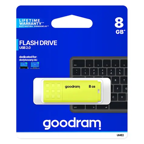 Goodram UME2 8GB gelb / Flash-Disk / USB 2.0 / Lesen: 20MBs / Schreiben: 5MBs