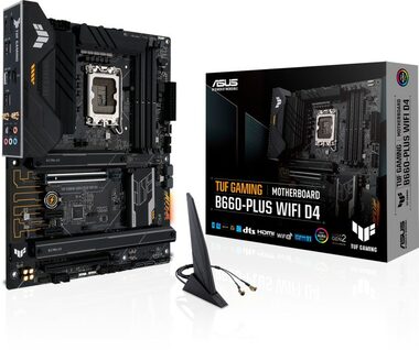 Asus TUF GAMING B660- PLUS WIFI D4 / B660 / LGA 1700 / 4X DDR4 / PCIEx16 / 1x 2,5GLAN / Wi-Fi / ATX
