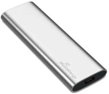 MediaRange MR1100 120 GB Silber / Externe SSD / M.2 SATA III / TLC / USB-C / R: 450 MB / W: 420 MB