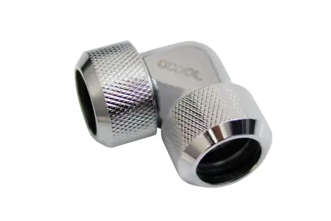 Alphacool Eiszapfen 16 mm Kompressionsverschraubung HardTube 90° L-Anschluss für Messing- und Acrylrohre, Chrom 
