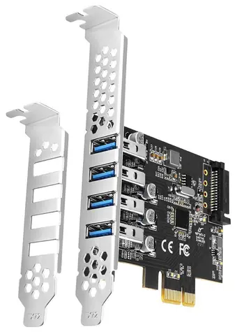 Axagon PCEU-43RS, PCIe-Controller, 4X USB 5Gbit/s, Stromversorgung über PCIe oder SATA, Renesas PD720201, SP & LP