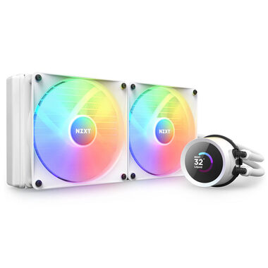 NZXT Kraken RGB 280 weiß / 2x 140mm / Fluid Dynamic Bearing / 34,48 dB @ 1500 RPM / 90,79 CFM / AMD + Intel