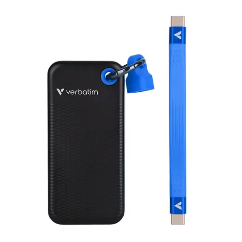 Verbatim Pocket SSD Externes Laufwerk 2 TB Schwarz-Blau / USB-C 3.2 Gen 2 / R: 1000 MB/s / W: 1000 MB/s 