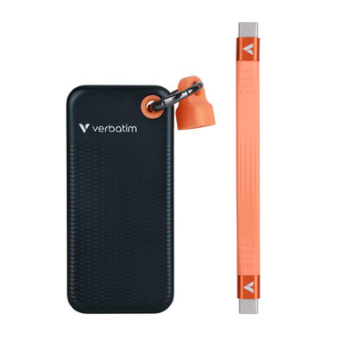 Verbatim Pocket SSD Externes Laufwerk 1TB schwarz-orange / USB-C 3.2 Gen 2 / R: 1000MBs / W: 1000MBs 