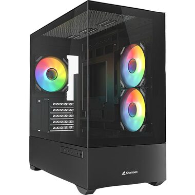 Sharkoon MK6 RGB schwarz / Micro ATX / 2x USB 3.2 / 1x USB-C / 3x 120mm / ohne Netzteil / transparentes Seitenteil
