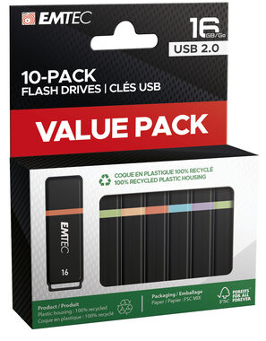 EMTEC K100 USB 16 GB (10 Stück) / 10x Flash-Laufwerk / USB 2.0 / Lesen: 15 MB/s / Schreiben: 5 MB/s 