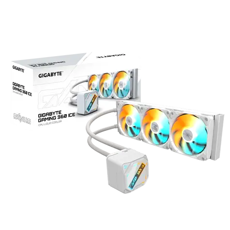 GIGABYTE GAMING 360 ICE / AIO CPU-Wasserkühler / 3x 120 mm / 2200 U/min @ 35,8 dB / 61,61 CFM